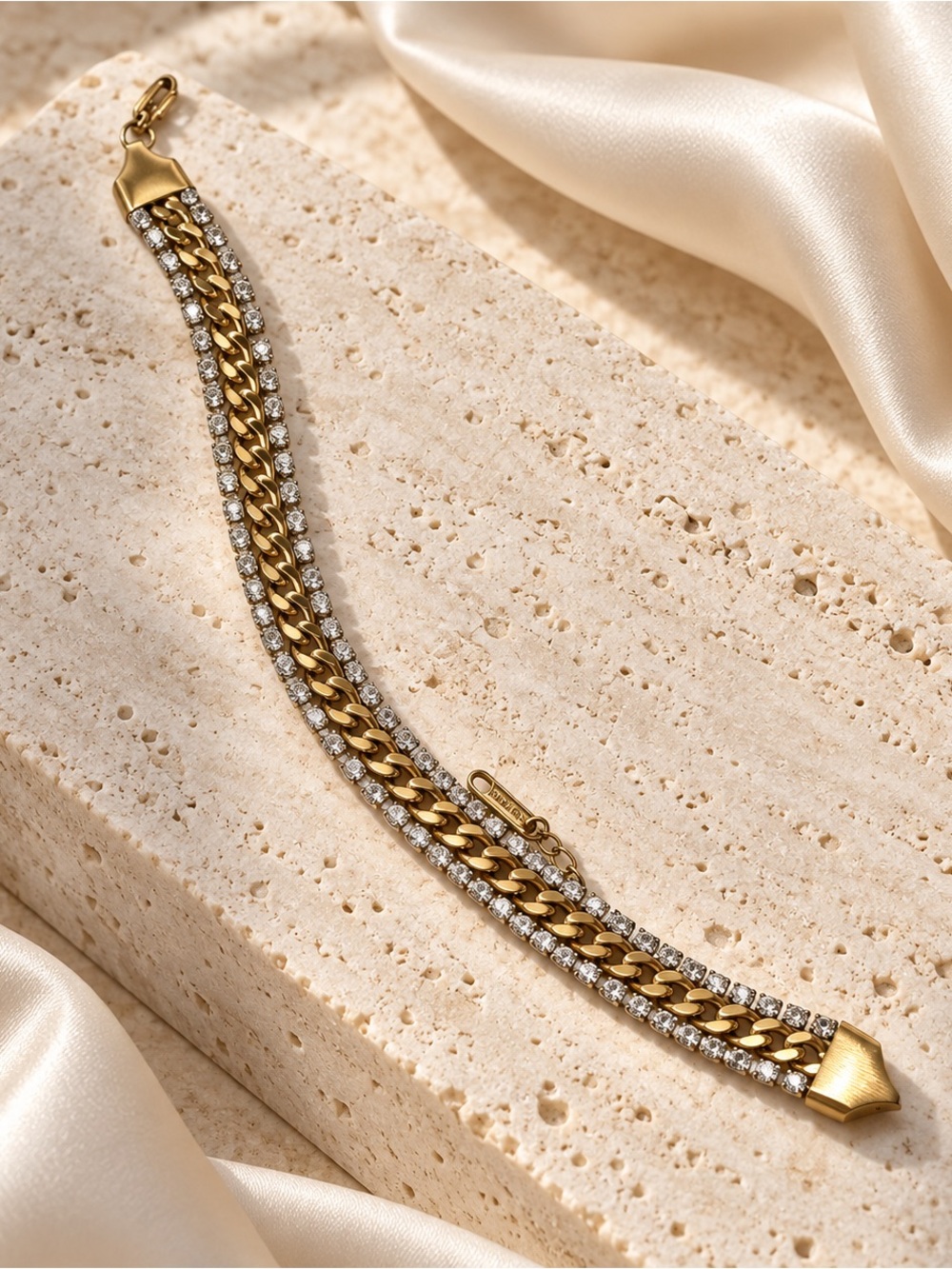Gold Crystal Link & Tennis Bracelet -  Jewelry
